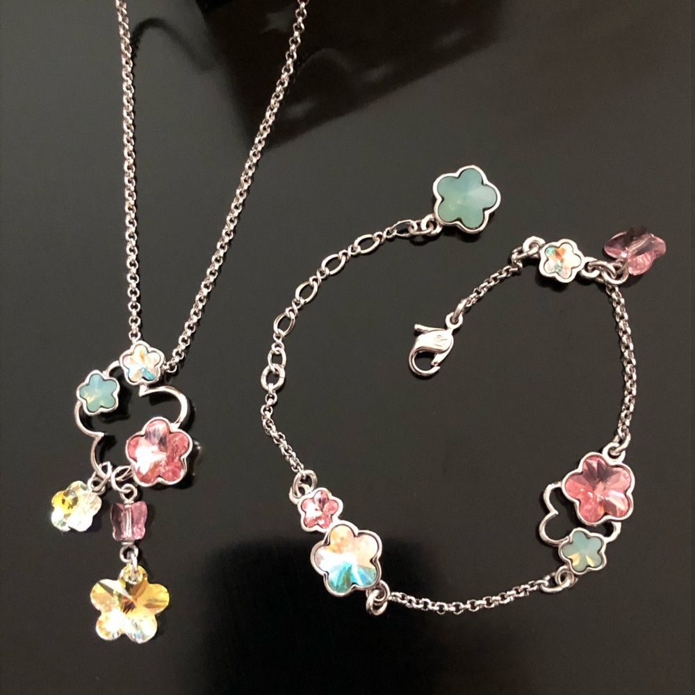 Swarovski Butterfly Flower Bracelet/Necklace Set